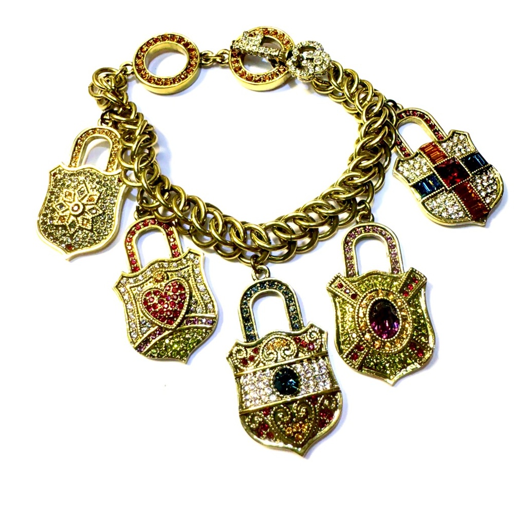 Heidi Daus Gold-Tone Multicolor Pavé Lock Charm Bracelet - Picture 10 of 11